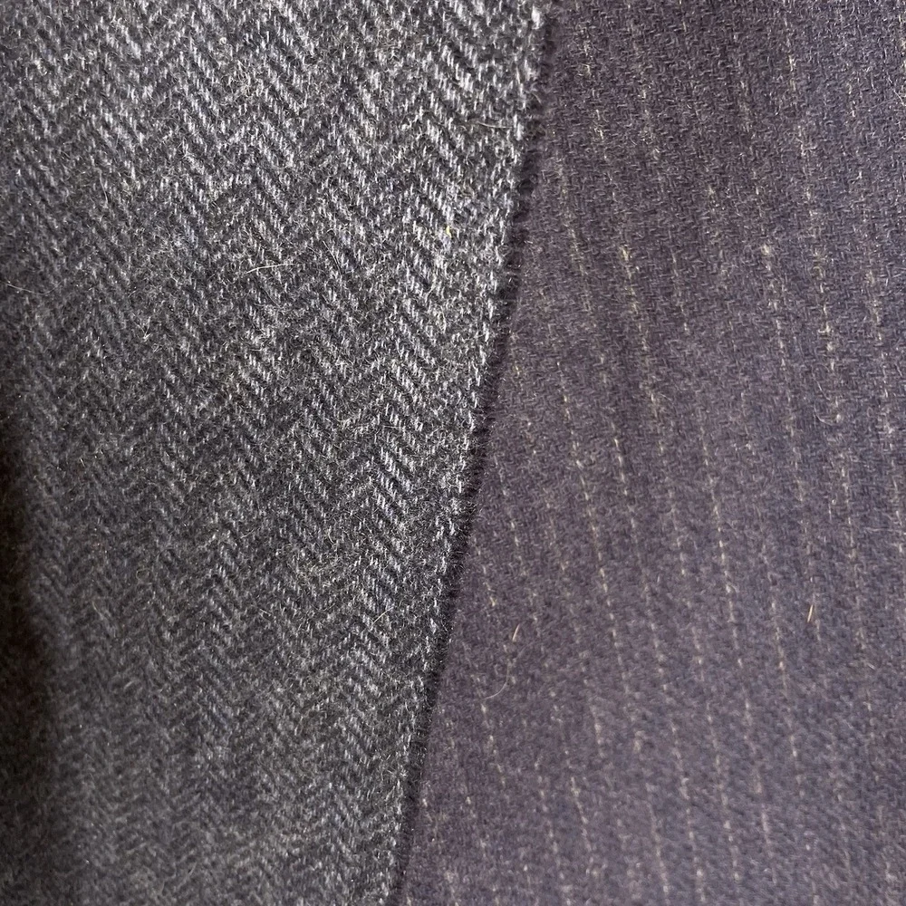 J Crew Cashmere Reversible Scarf Mens 65x12‎ Navy Herringbone Pin Stripe Fringe